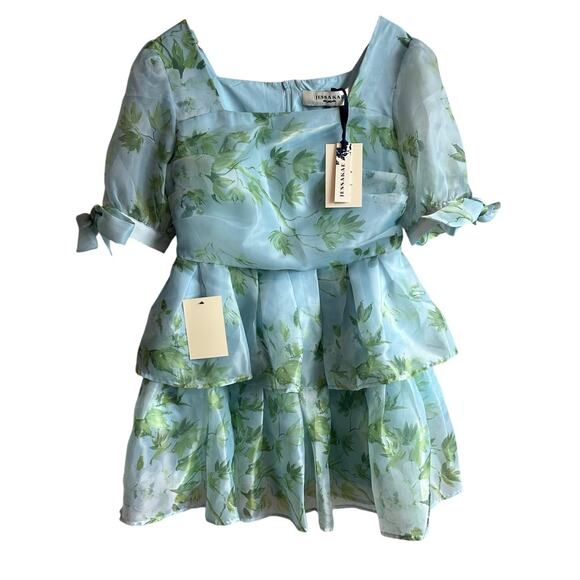 Jessakae Petal Dress XL Tiered Chiffon Floral Blue Green - Picture 3 of 14